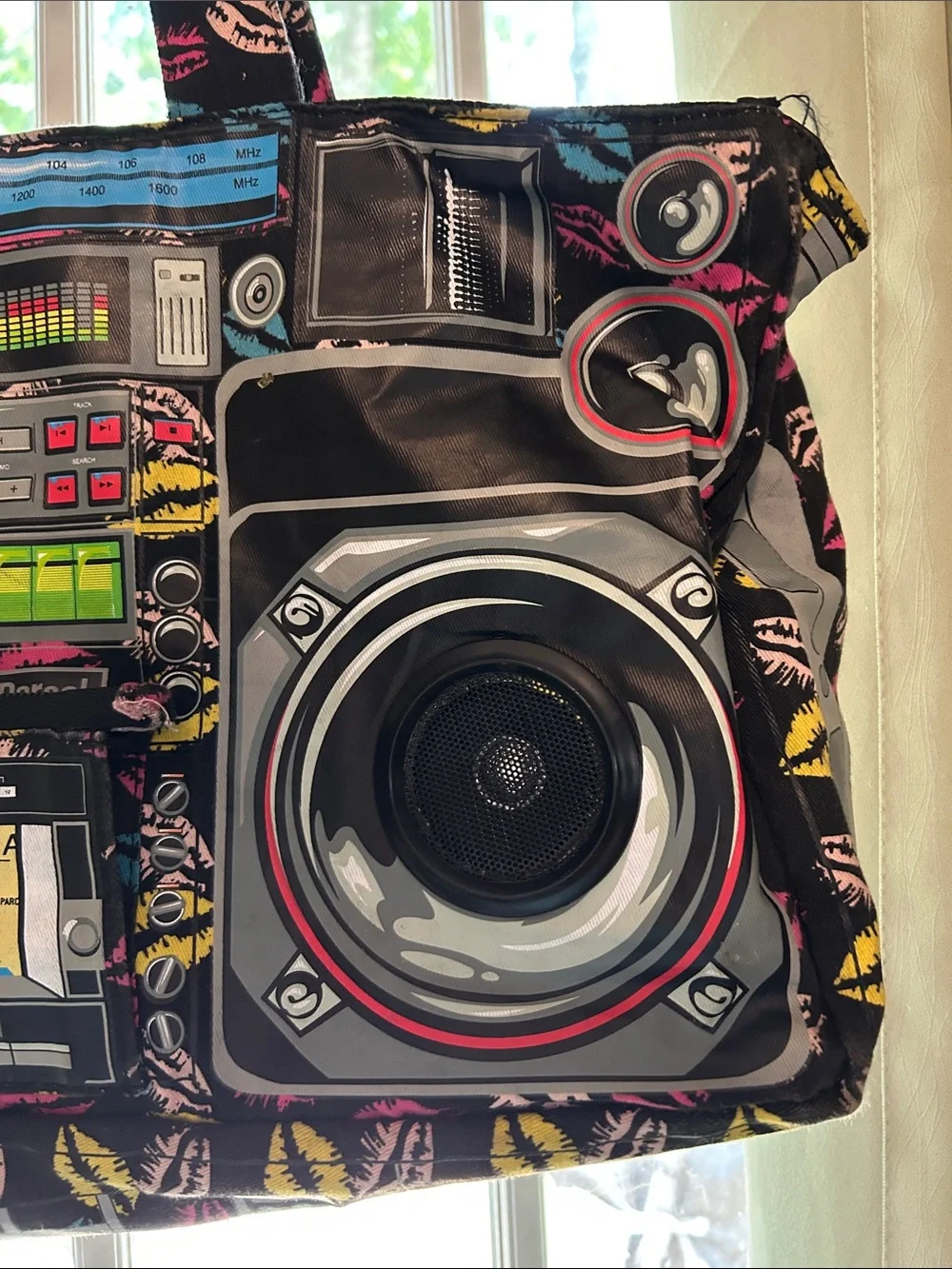 Vintage Y2K Black Retro Boombox Tote With Speakers